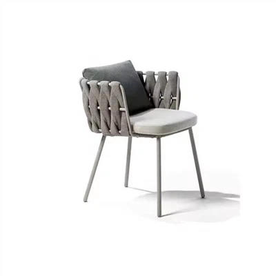 Chaise de salle à manger d'extérieur en métal et corde tissée en aluminium avec coussin