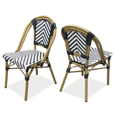 Chaises de salle à manger de jardin en aluminium et rotin antiques