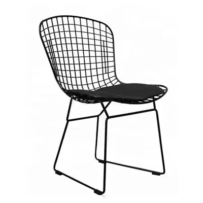Chaises de salle à manger en fil métallique noir avec coussin en cuir