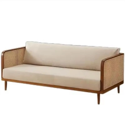 Canapé moderne en tissu de loisirs beige 3 places avec cadre en bois massif