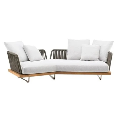Canapé d'extérieur de jardin en aluminium et bois de teck avec corde tissée imperméable